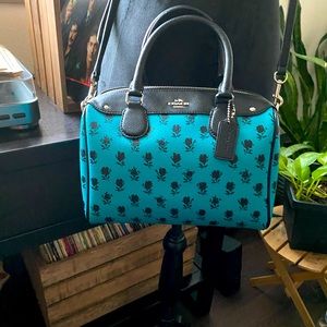 Coach Teal and Black Rose Crossbody
